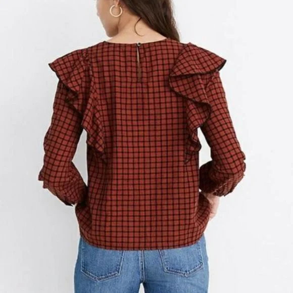 Madewell Plaid Ruffled Long Sleeve Top - Picture 2 of 7